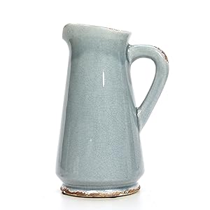 Hosley 10" High, Blue Ceramic Pitcher/Vase. Ideal Gift for Weddings, Special Occasions, Garden Setting, Home/Office Decor, Dried Floral Arrangements, Spa, Aromatherapy Settings O5