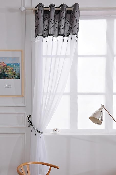 Ians Emporium X 1 Jewel Tassel Beaded Eyelet Ring Top Sheer Voile