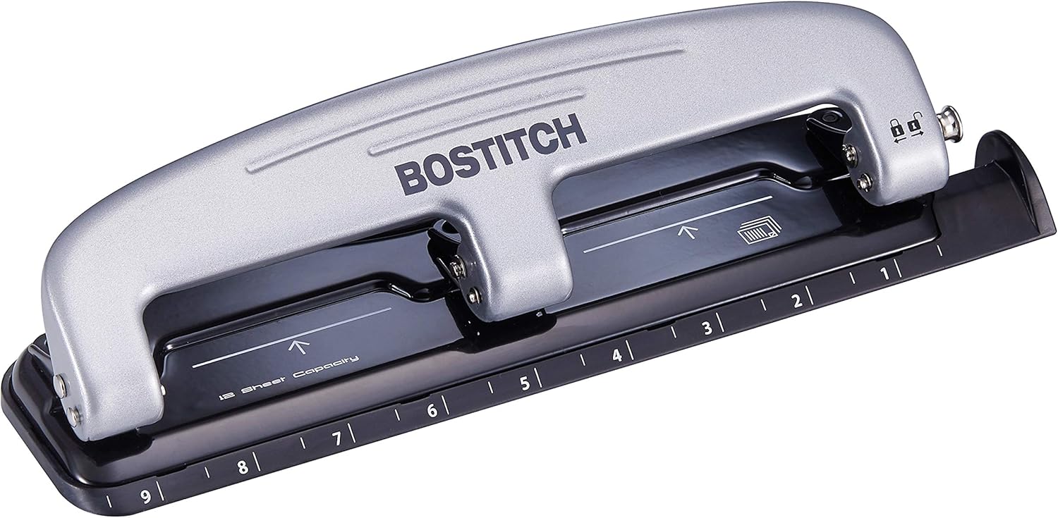 PaperPro inPRESS 12 Reduced Effort Three-Hole Punch, Silver/Black (2101) : Office Products