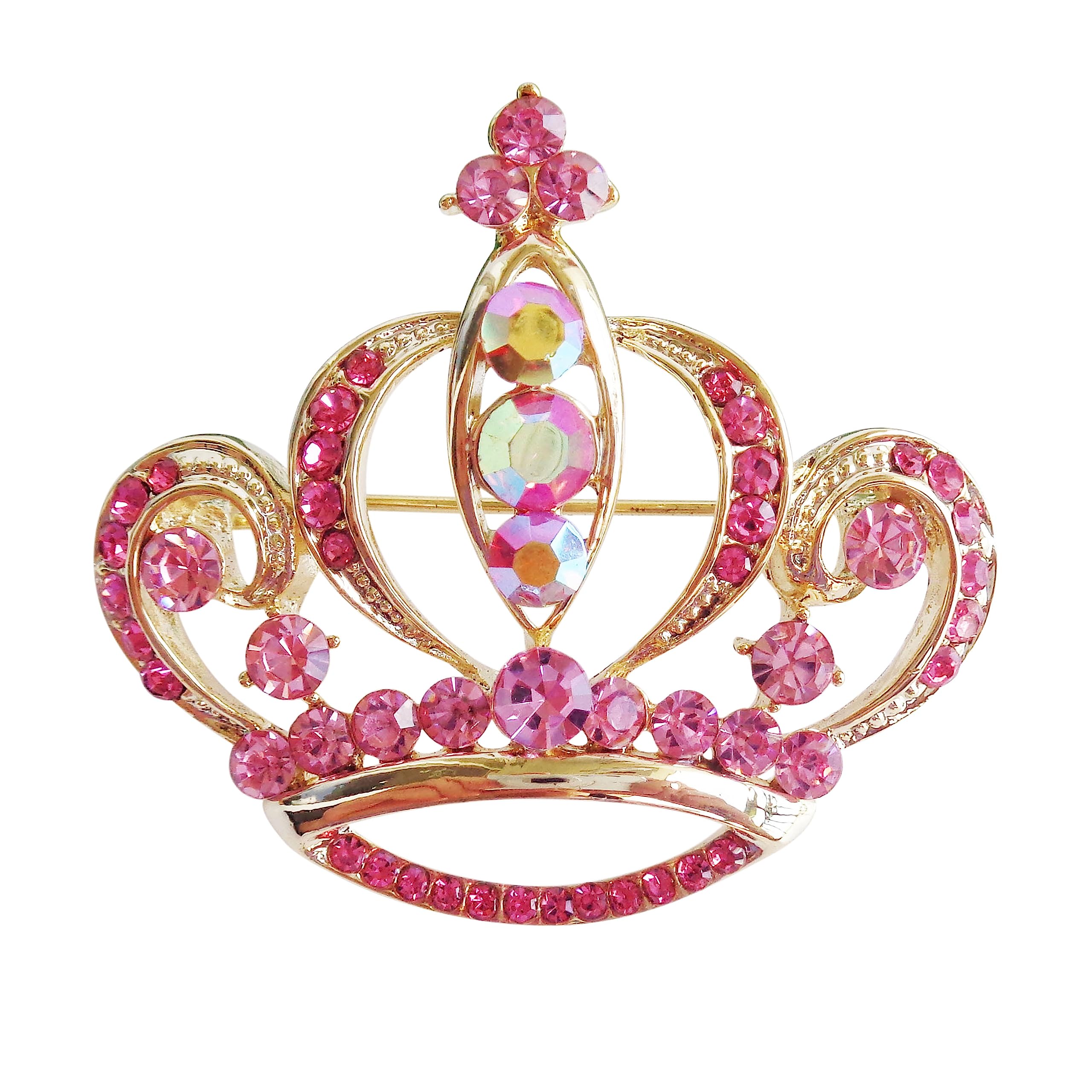 Navachi 18k Gold Plated Pink Crystal Royal Crown Az7155b Brooch Pins