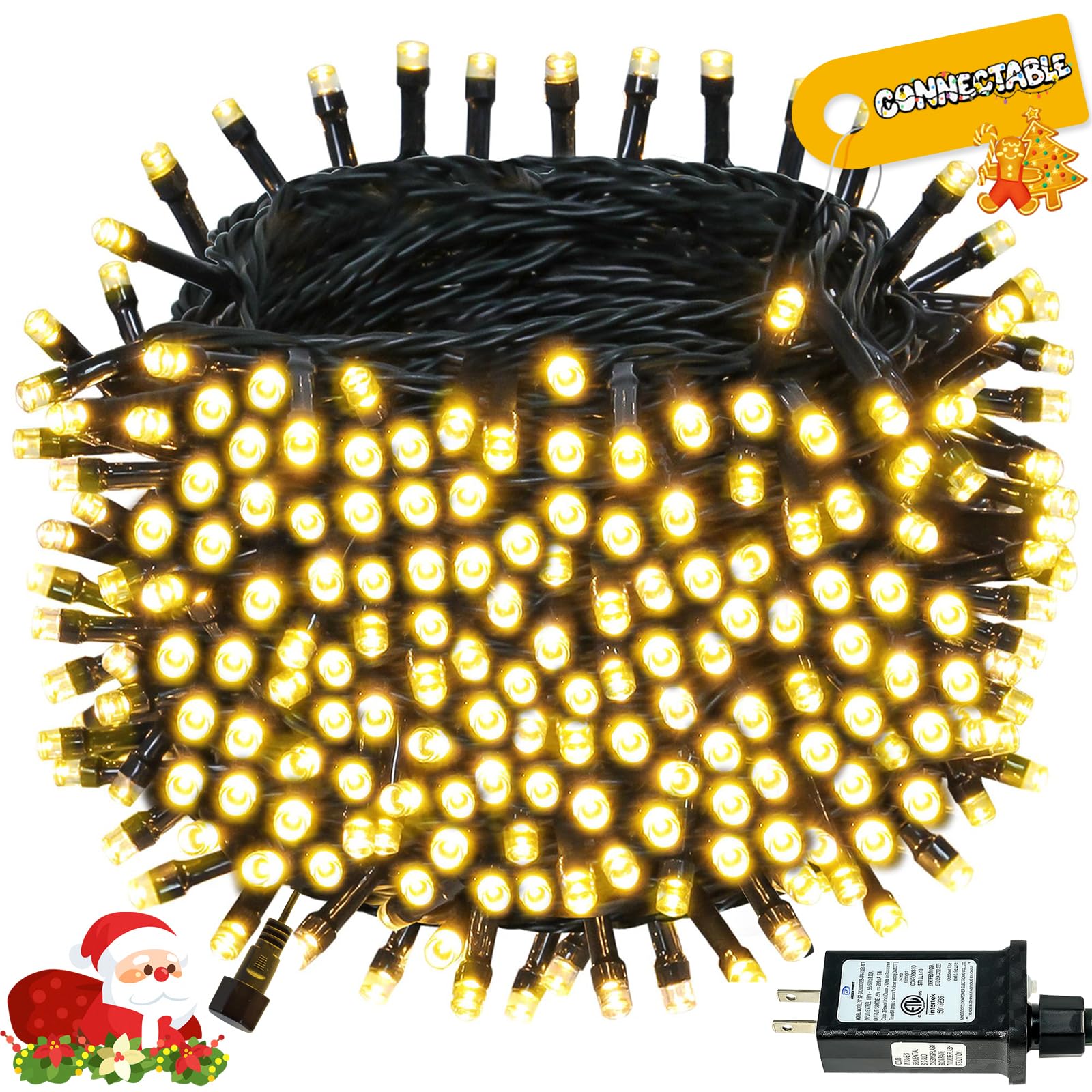 Photo 1 of Connectable 300LED 99Ft 13Modes Christmas String Lights Outdoor Indoor | Extendable Green Wire Warm White Christmas Tree Lights with Timer | Twinkle Fairy Light Plug in for Xmas Tree(Warm White)