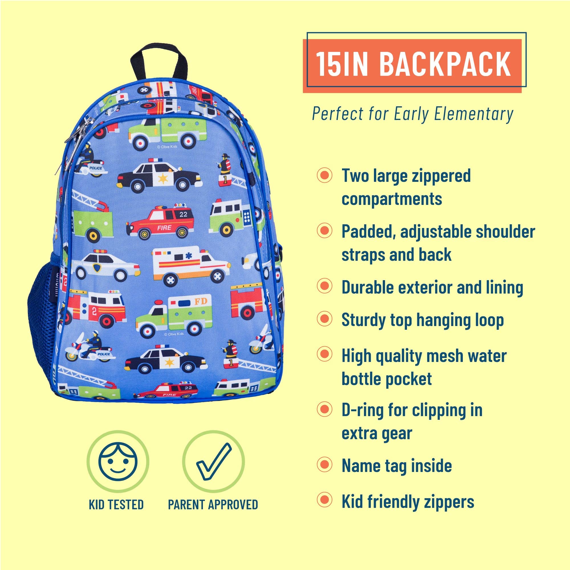 15-Inch Kids Backpack for Boys & Girls, Perfect for Early Elementary, Backpack for Kids Features Padded Back & Adjustable Strap, Ideal for School & Travel Backpacks (Heroes)