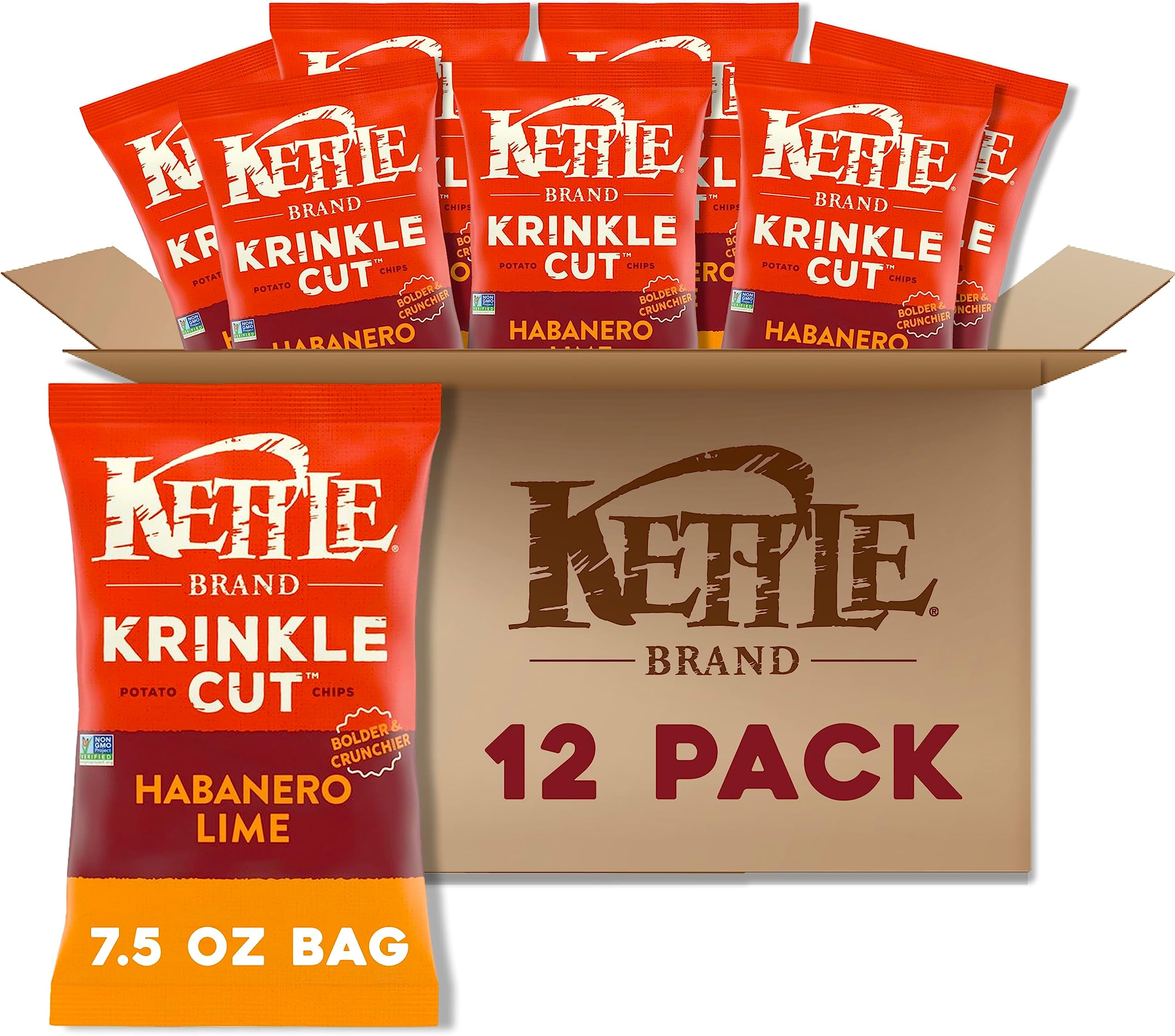 Kettle Brand Potato Chips, Krinkle Cut, Habanero Lime Kettle Chips, 7.5