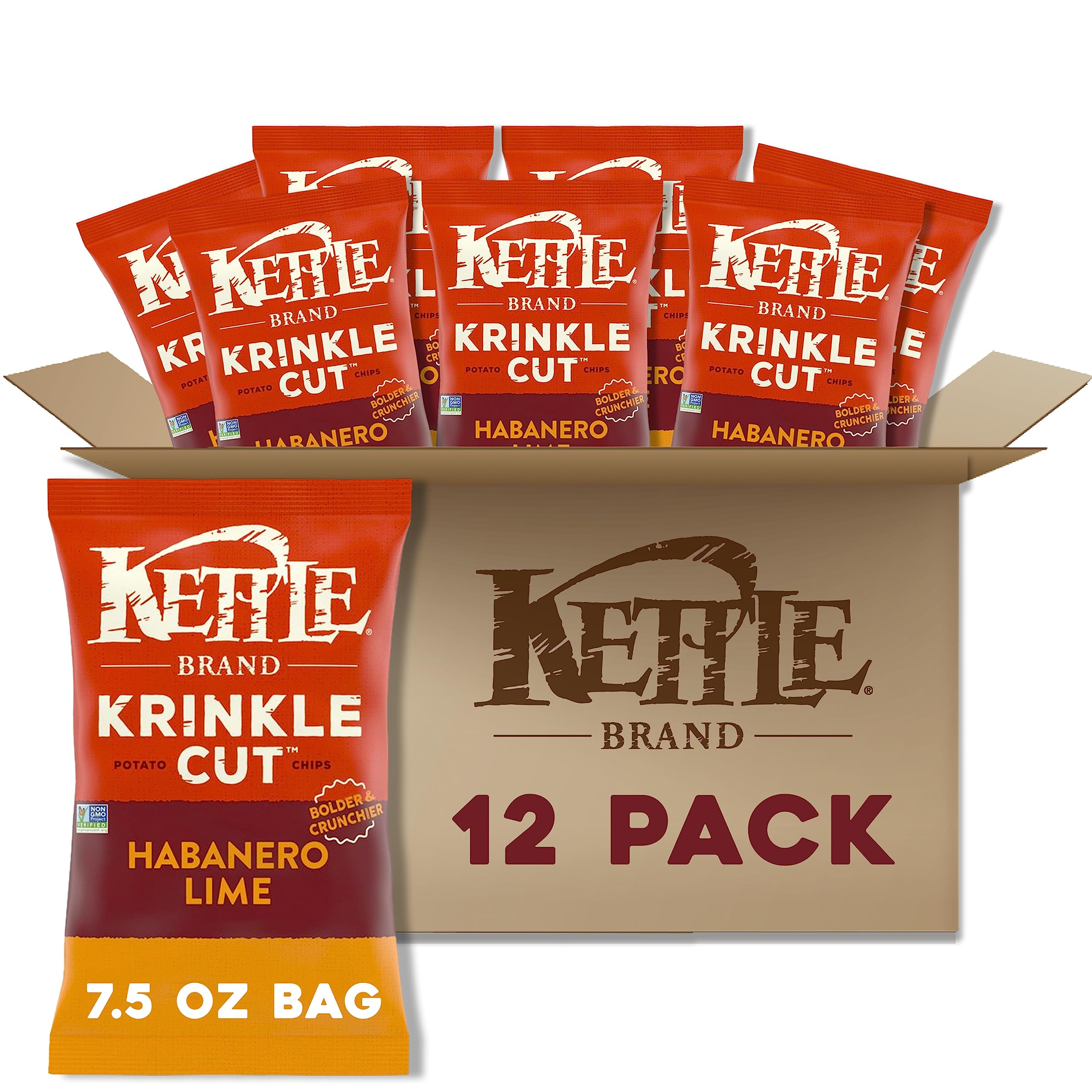 Kettle Brand Potato Chips, Krinkle Cut, Habanero Lime Kettle Chips, 7.5
