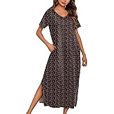 Marvmys Women Short Sleeve Nightgown Cotton Long Nightshirts with Pocket
