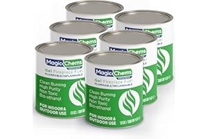 MAGIC CHEMS Bioethanol Gel Fuel Cans for Fire Bowl and Fireplace (6 x 13oz.) Burning Gel Fireplace Fuel Cans for Indoor and Outdoor Use (6 Pack 2208gr)