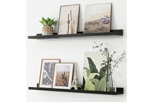 FLYJOE Picture Ledge Shelf, Floating Shelves Set of 2, 36 Inches Nursery Book Shelves for Toys Storage, Kids Bookshelf Wall Mounted for Living Room Bedroom Decor Books Photo Frames, Black