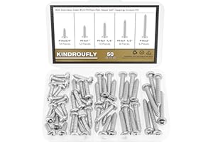 Kindroufly 50 Pieces #14 x 3/4" 1" 1-1/4" 1-1/2" 2" Phillips Pan Head Self-Tapping Screws, Wood Screws Assortment Kit, 304 Stainless Steel