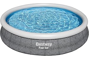 Bestway Fast Set Inflatable Pool Set (12' x 30") | Rattan Print | Round Above Ground Pool | Includes Filter Pump & Repair Patch