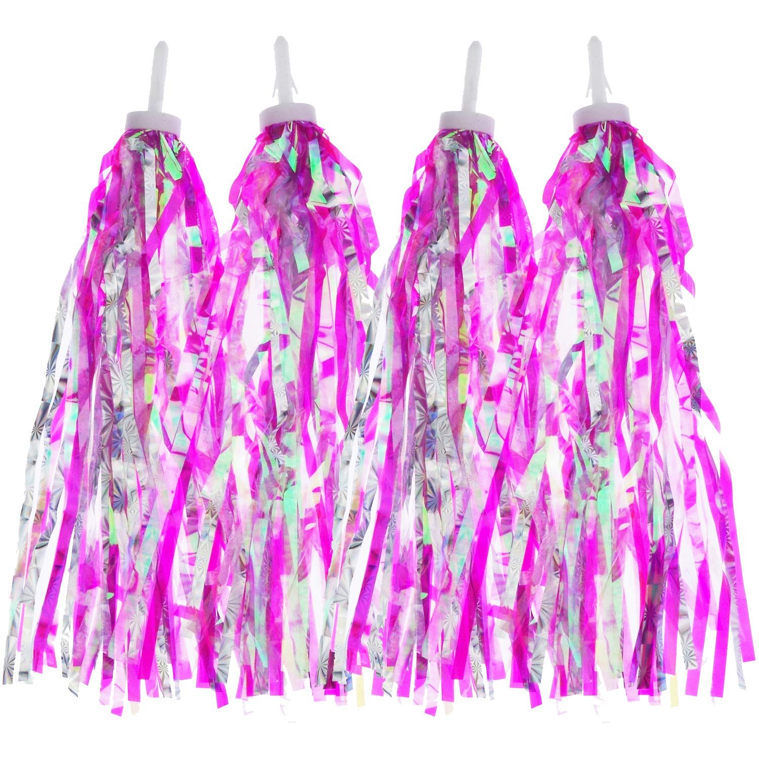 Kasteco 2 Pairs Bicycle Tassel Band Bicycle Handlebar Scooter Streamers (Pink Silver)