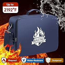 BALEINE Fireproof Document Box with Lock, Portable