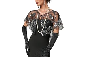 RRYIO 1920s Shawl Wraps Sequin Beaded Evening Cape Bridal Shawl Bolero Flapper Cover Up