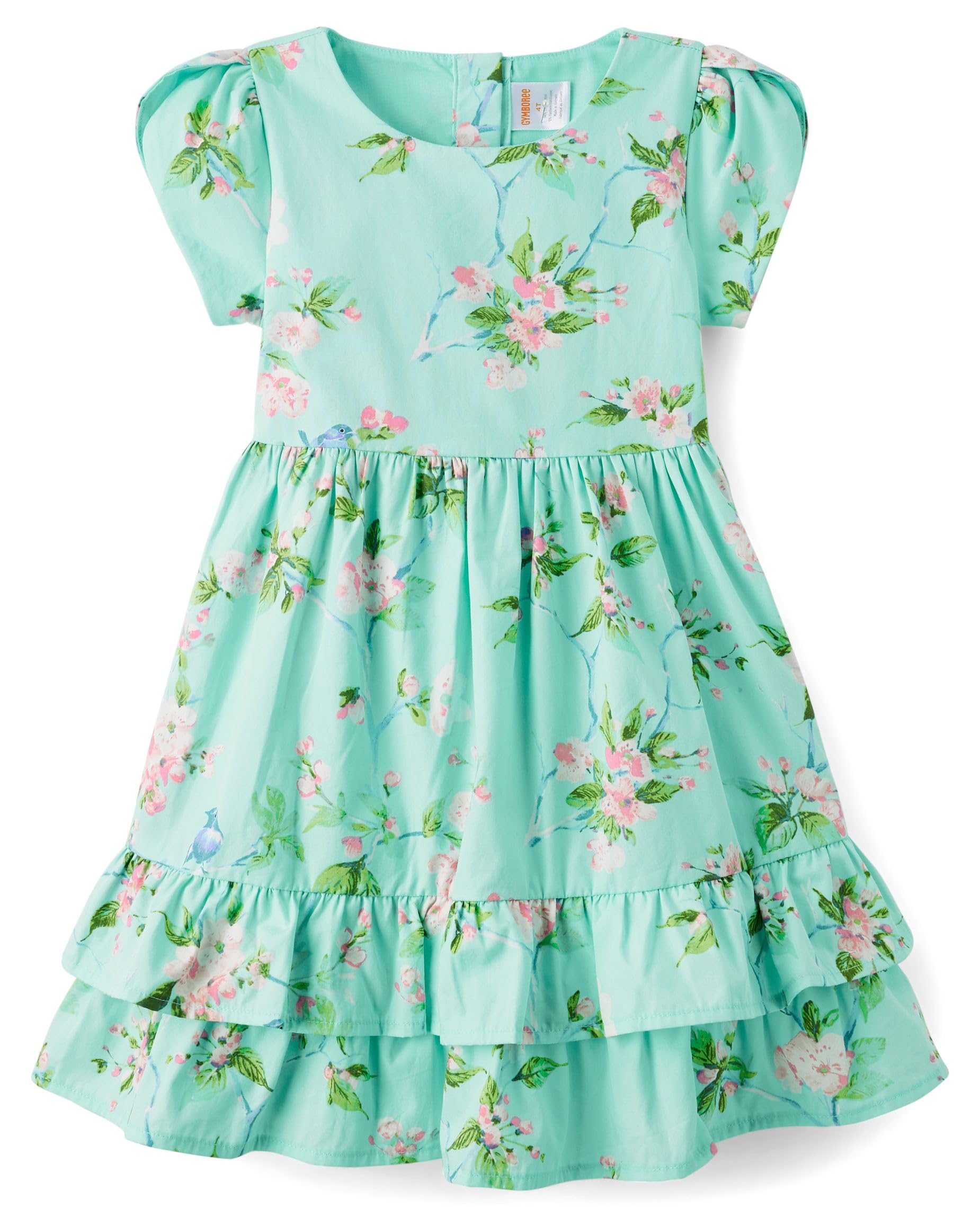 Gymboree,Girls,and Toddler Short Sleeve Dressy Dresses,Mint Tea Floral,3T