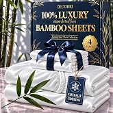 DECOLURE 100% Viscose from Bamboo Sheets King Size | 4 Pc Cooling Bed Set | Ultra Soft Luxury Sheets | Cooling Sheets for Hot Sleepers | King Size Bed Set | 17" Deep Pocket w Corner Straps | White