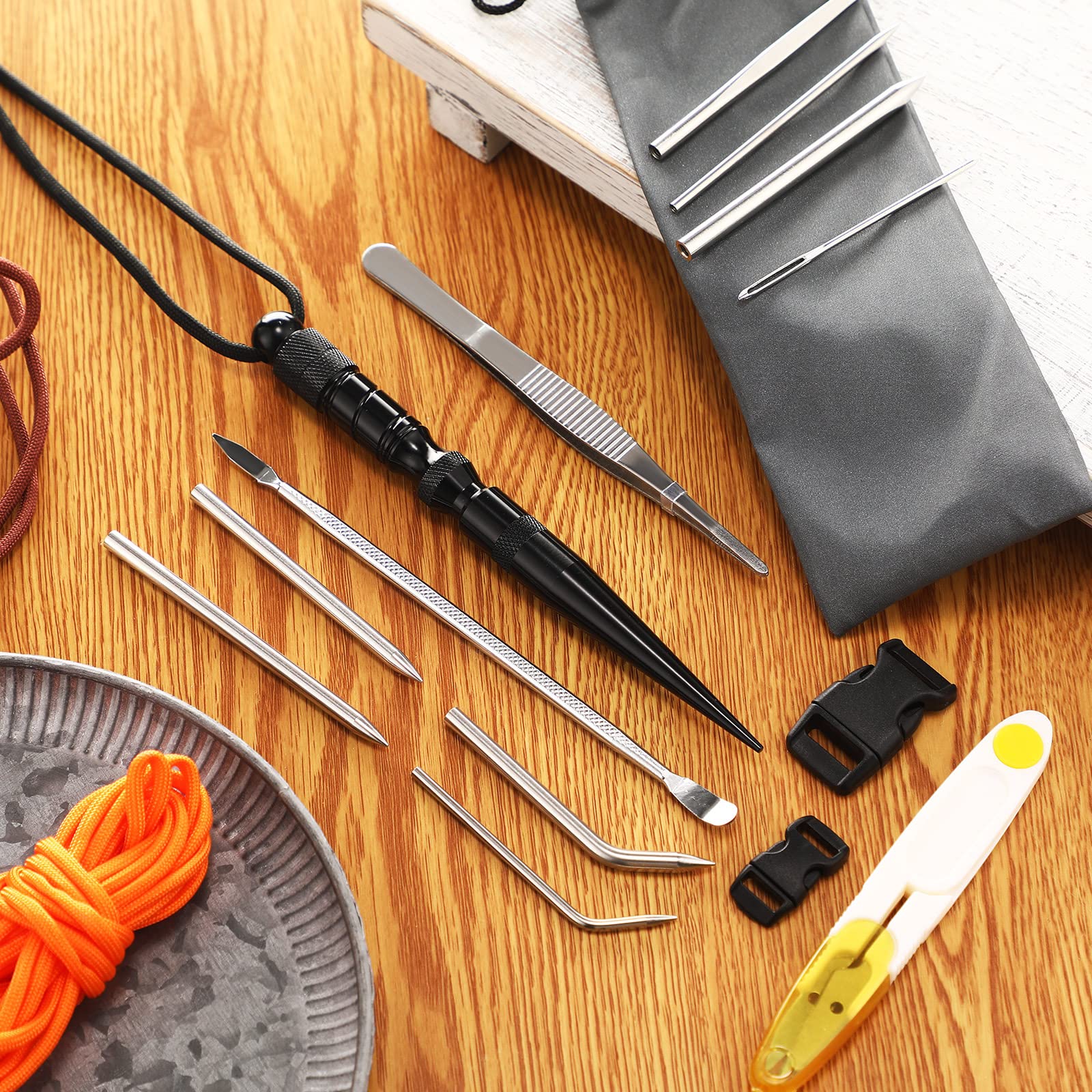 Shimeyao 12 Pcs 2025 Update Paracord FID Knotter Tools Set Stainless Steel Marlinspike Set Stitching Lacing Needles Smoothing Knotter Tools for Marlinspike Paracord Leather Other Cords(Black)