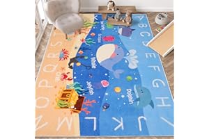 AKASISRUG Kids Rugs for Playroom,78.7"X59" ABC Alphabet Whale Kids Rug,Non-Slip Ocean Kids Rug Play Mat,Washable Educational Classroom Rug Kids Area Carpet for Kids Room Bedroom Nursery Playroom