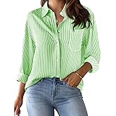 CUNLIN Grade 4 Wrinkle-Resistant Women's Button Down Shirts Striped Long Sleeve Collared Blouses Tops with Pocket