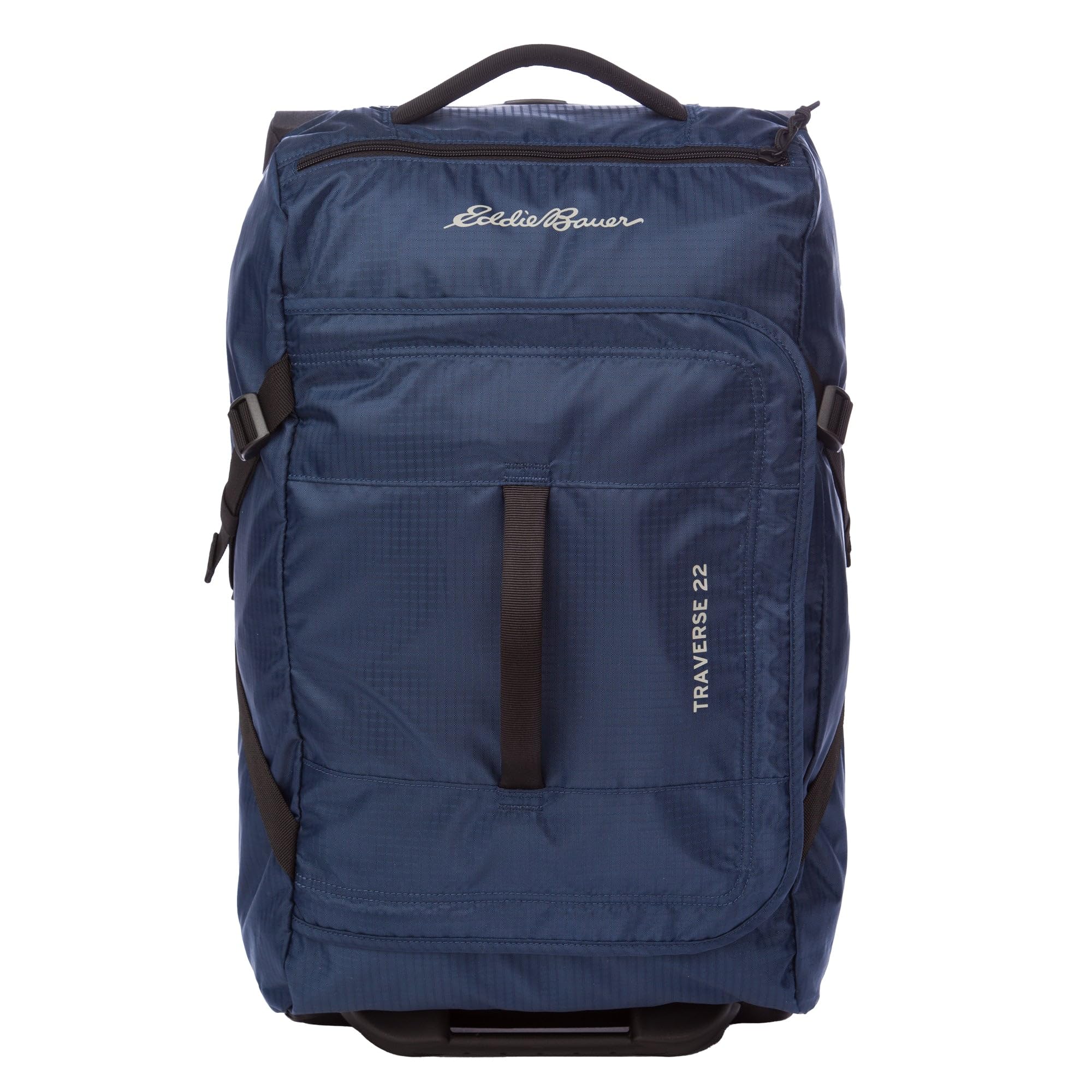 Eddie Bauer Traverse Rolling Duffel Bag-Made from Ripstop Polyester with Telescoping Handle, Medium Indigo, 22L