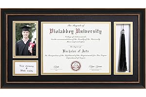 VIOLABBEY Black Diploma Frame with Tassel Holder for 8.5x11 Certificates Document and 4x6 Graduation Pictures, College Degree Frame for Wall Mounted (Black Gold Double Mat)