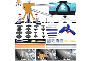 GLISTON 45pcs Paintless Dent Repair Tool Dent Puller Kit, Adjustable Width, Pops a Dent Car Dent Removal Kit, Golden Lifter, Bridge Puller& Glue Gun for Automobile Body Motorcycle Refrigerator