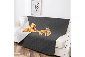 Tuffeel Waterproof Dog Blanket, 52x82 inches Pet Couch Covers for Sofa, Bed Furniture Protector from Dogs Washable and Reversible-Lightgrey+Darkgrey