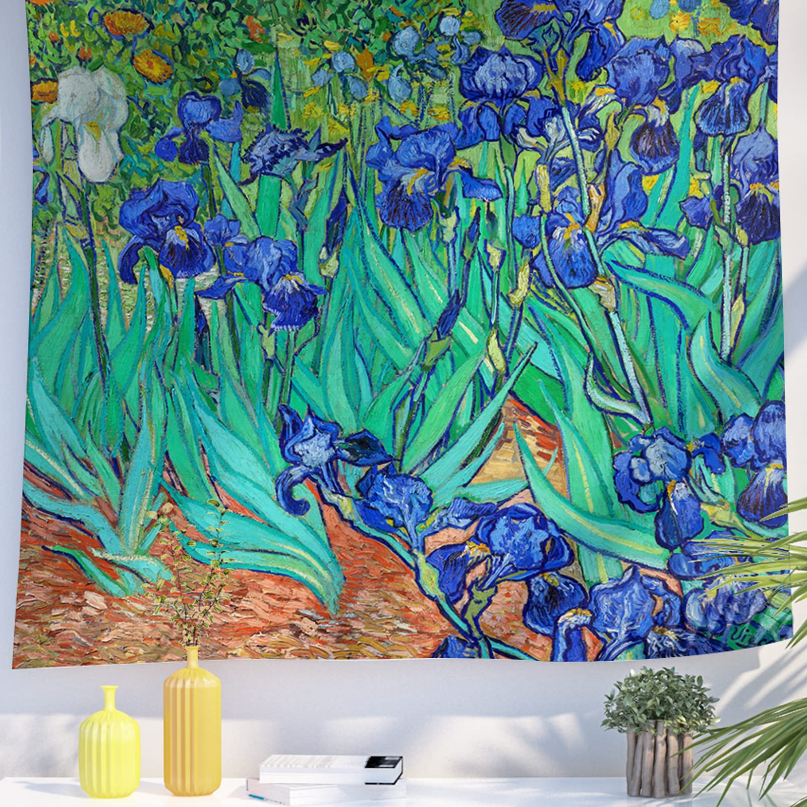 Berkin Arts Art Decor Tapestry with Flower Floral Design Wall Hanging Aesthetic Backdrop Vintage Colorful for Office Living Room 59.1 x 78.7 Inch (lrises by Vincent Van Gogh)
