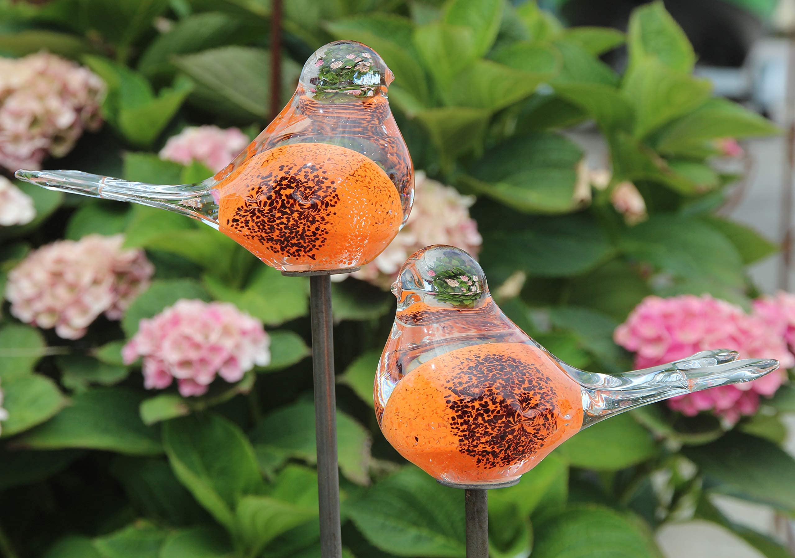 Bornhöft Glass Garden Stakes Set of 2 Garden Stakes for Home Garden Handmade Flower Bed Decoration Bird Sculpture 1 (Orange Black)