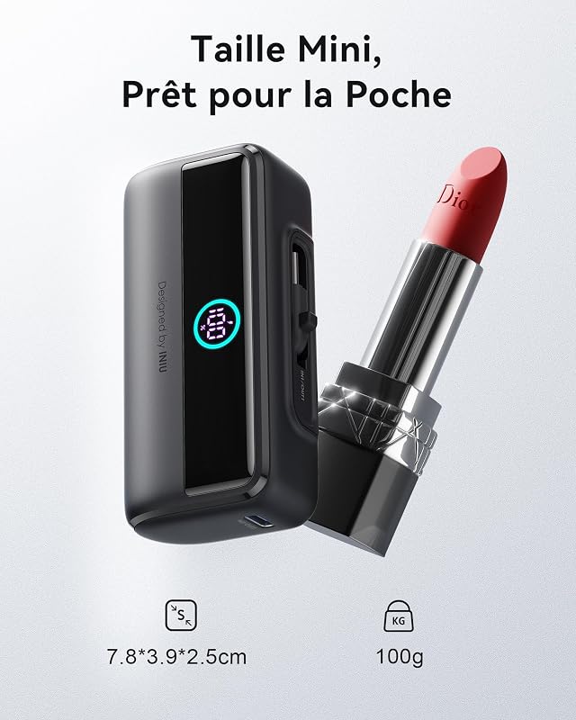 5500mAh 22.5W Batterie Externe Mini, Rapide Chargeur Portable Power Bank, Connecteur USB-C Pliable intégré, Compatible avec iPhone 16/15/14/13 iPad Airpods