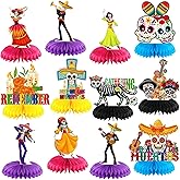 Pickmesh 12 Pieces Day of The Dead Party Decorations Honeycomb Centerpieces Dia De Los Muertos Table Decorations Sugar Skull Guitar Table Topper for Halloween Mexican Day of The Dead Party Favors