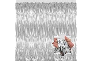 LULEEYANG 5 Pack Silver Backdrop Curtain Party Decorations Foil Fringe Backdrop Silver Tinsel Streamers Birthday Bachelorette New Year Christmas Wedding Baby Shower Disco Party Decorations