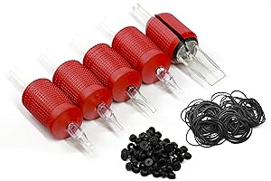 BEZTAT 30mm (1.15 Inch) Ultra Premium Clear Disposable Tattoo Tubes w/Red Soft Silicone Grip- 20 Pack, Open Face Magnum Tip (