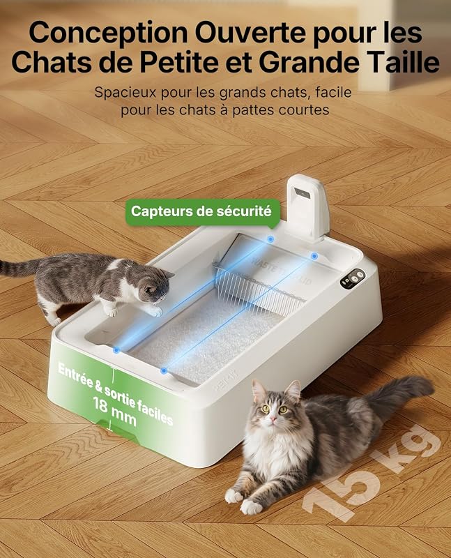 PUROBOT Crystal Duo Litiere Chat Autonettoyante avec Caméra IA | Espace Ouvert，Contrôle Via App, avec Capot, Surveillance de Santé, Double Désodorisation, Convient aux Grands Chats