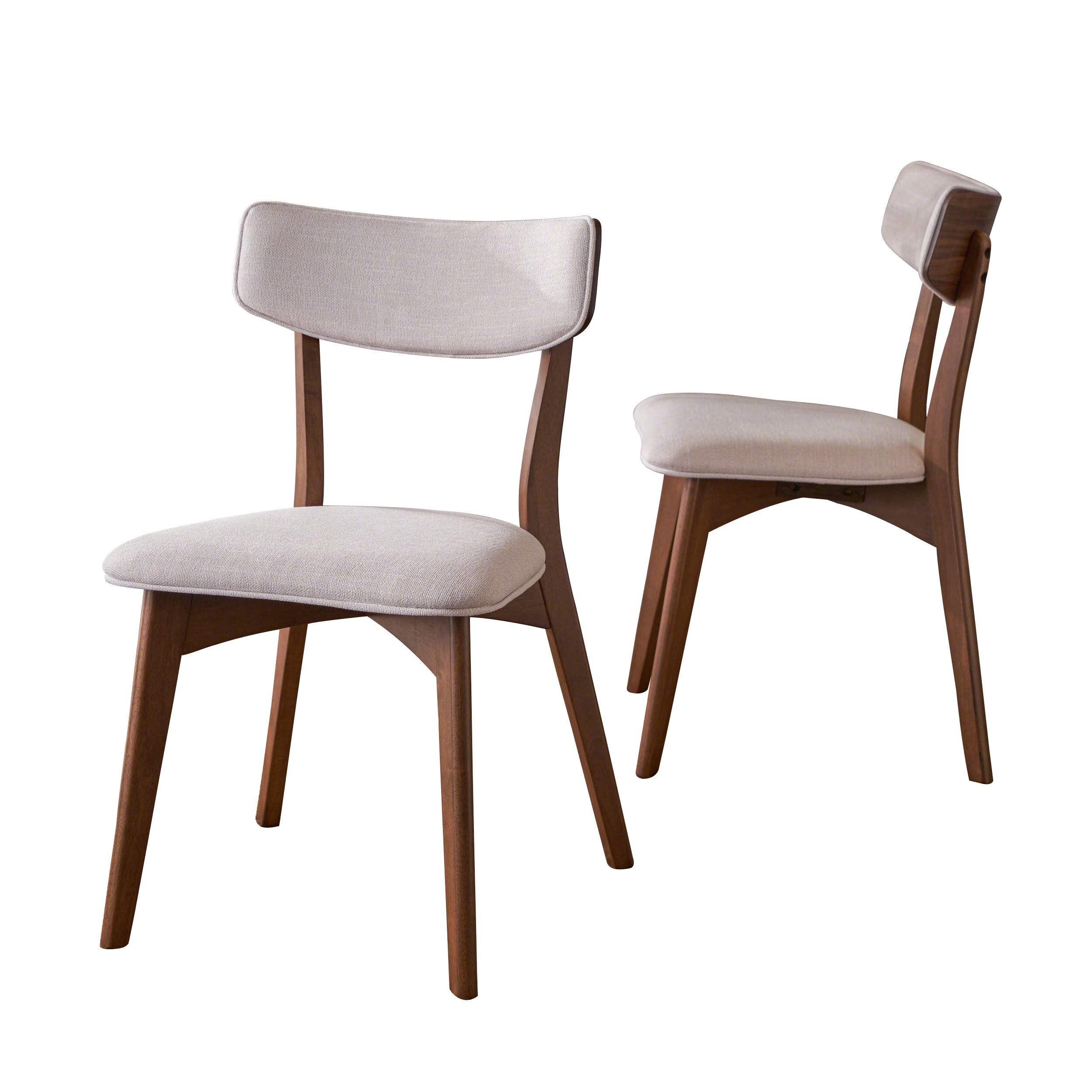 Christopher Knight Home 303368 Molly Mid Century Modern Light Beige Dining Chairs with Natural Walnut Finished Rubberwood Frame (Set of 2), INCOMPLETE 