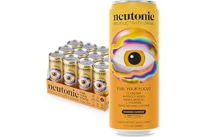 neutonic Nootropic Productivity Energy Drink | Orange Sunrise 12 Cans | 120mg Natural Caffeine, Zero Sugar | Support Memory, Mental Clarity, Cognitive Function | Boost Focus, Energy, Brain Health
