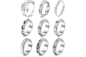 JeryWe 9 Pcs Anxiety Ring Stainless Steel Fidget Ring for Women Men Anti Anxiety Moon Star Ring Cool Relieving Stress Spinner