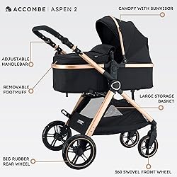 Accombe 2 in 1 Baby Stroller, Convertible Bassinet