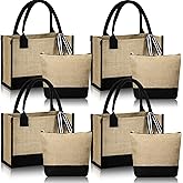 Sweetude 4 Set Jute Burlap Tote Bag with Canvas Makeup Pouch Reusable DIY Craft Blank Gift Bags for Wedding Bridesmaid(Black)