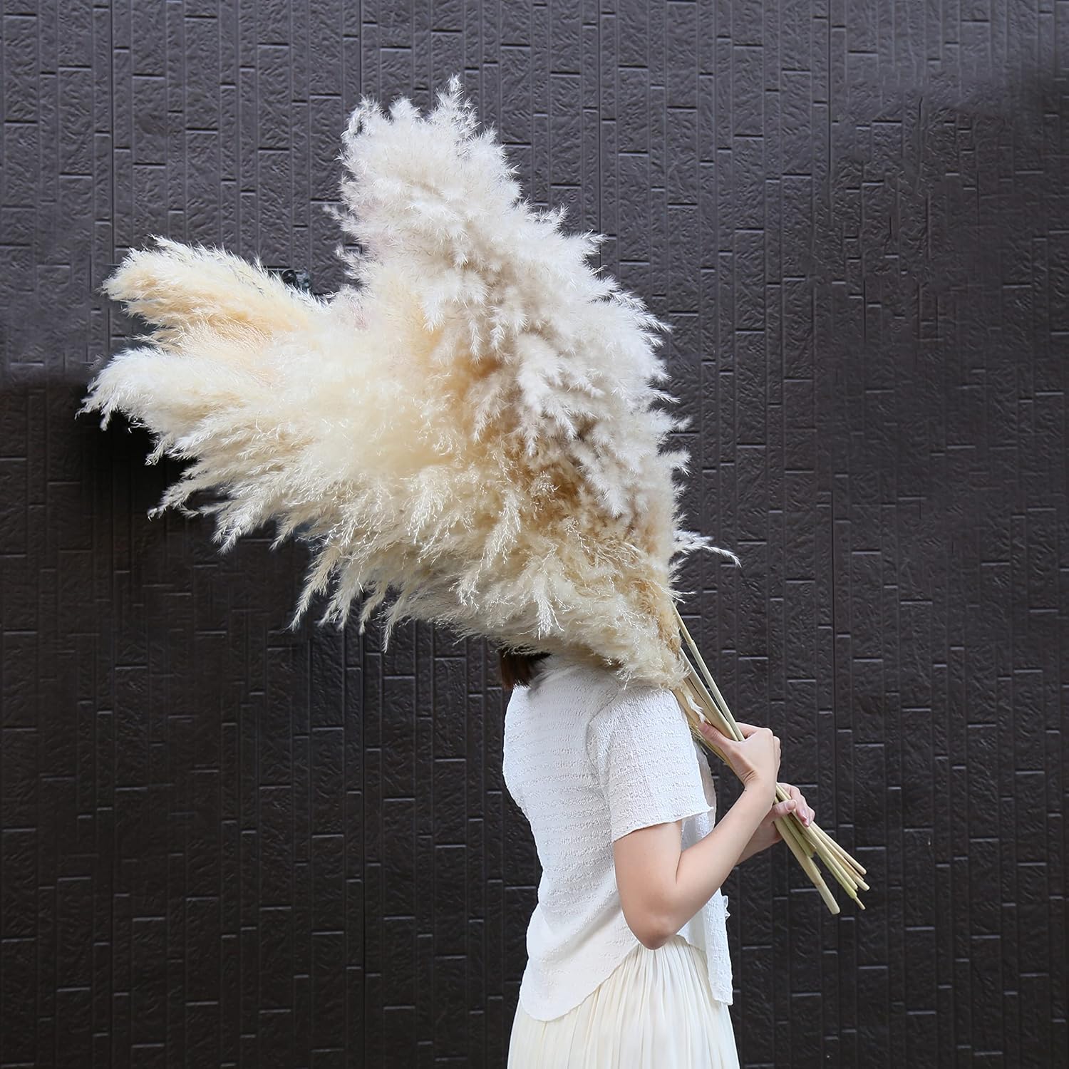 Dried & Preserved Flora - AnziMoss® 10 Stems 52'' Tall Pampas Grass with Natural Color, Large and Fluffy pompas, Dried Flower for BohoDecor Floor Vase Filler, Wedding or Floral Arrangement, Wall Accent, or Table Decor