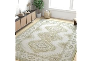 Belffin Boho Area Rugs 4x6 Washable Living Room Moroccan Rug, Thin Towelling Area Rugs, Soft No-Slip Foldable Indoor Carpet for Bedroom, Dining Room, Kitchen, Beige