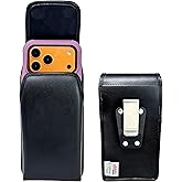 Turtleback Belt Clip for iPhone 17 ProMax or 17 Plus -Large- Fits w/Defender Bulky Style Cases, Premium Black Leather, Vertical Belt Holder, Magnetic Closure HD Rotating Belt Clip