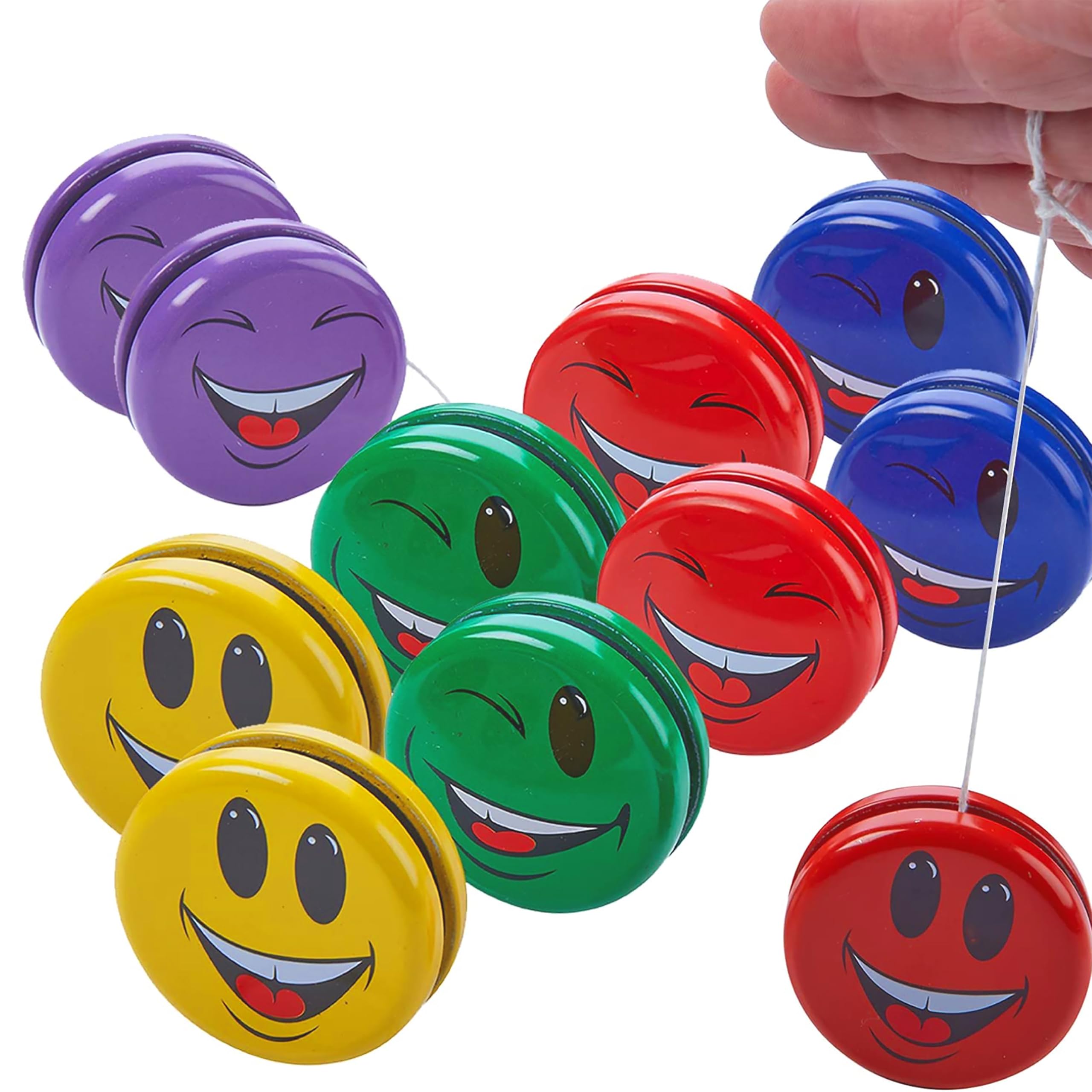 Photo 1 of Kicko Metal Smiley Faces Yo-Yos for Kids - 2-Inch Assorted Colors Emoji Yo Yos - Versatile Smile Toys Party Bag Collection - Yoyo Party Favors and Bag Fillers for Themed Parties - Pack of 12