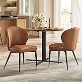 VASAGLE EKHO Collection - Dining Chairs Set of 2, Upholstered Kitchen Chairs, Comfortable Seat, Synthetic Leather with Stitching, Mid-Century Modern, Easy Assembly, Living Room Lounge, Caramel Brown