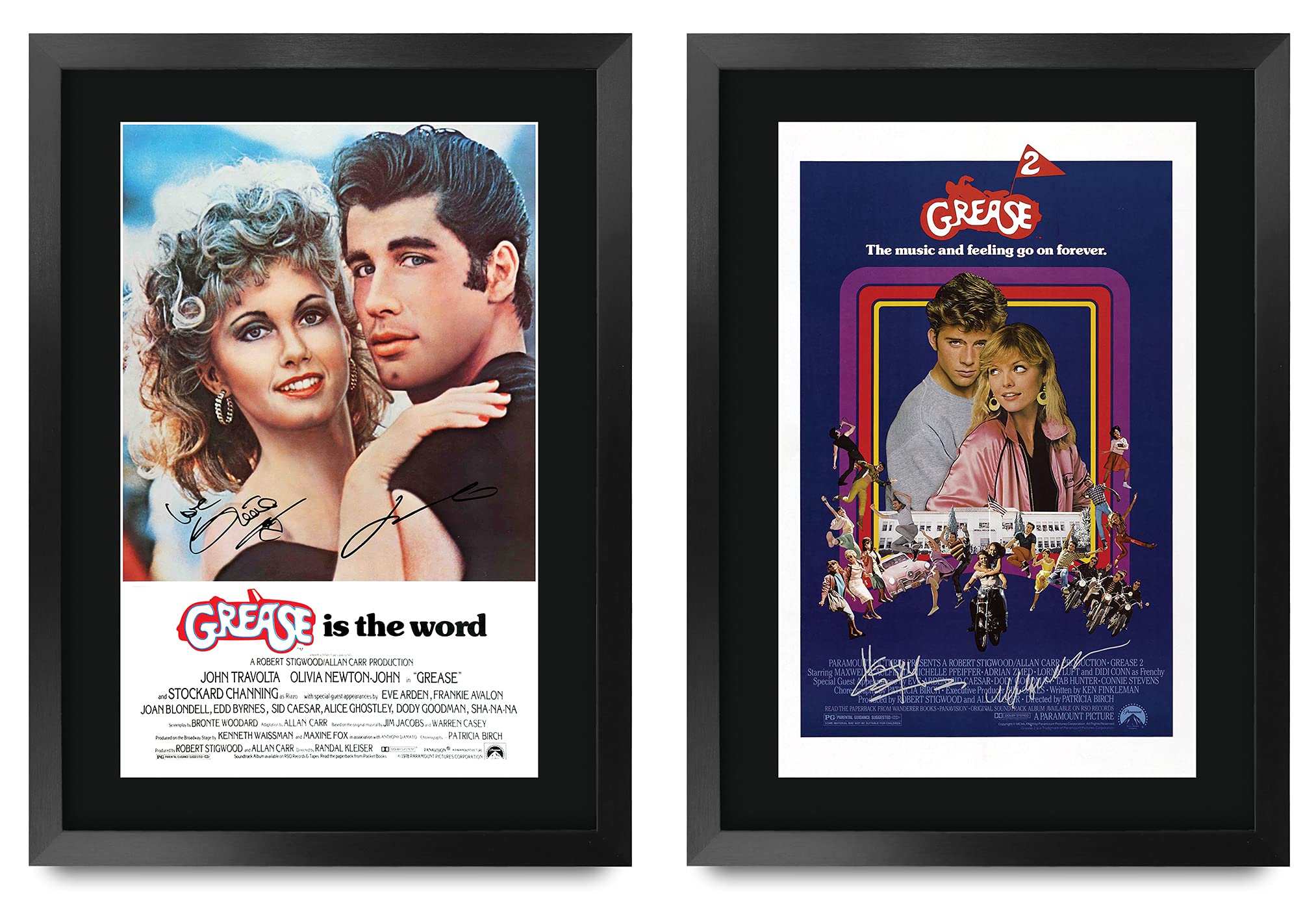 HWC Trading FR A3 Grease Collection x 2 Movie Poster Travolta, Newton John, Pfeiffer Gifts Printed Poster Signed Autograph Picture for Movie Memorabilia Fans - A3 Framed