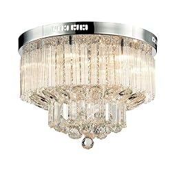 Saint Mossi Chandelier Modern K9 Crystal Raindrop Chandelier Lighting Flush mount LED Ceiling Light Fixture Pendant Lamp for Dining Room Bathroom Bedroom Livingroom 9 G9 Bulbs Required H12" X D18"