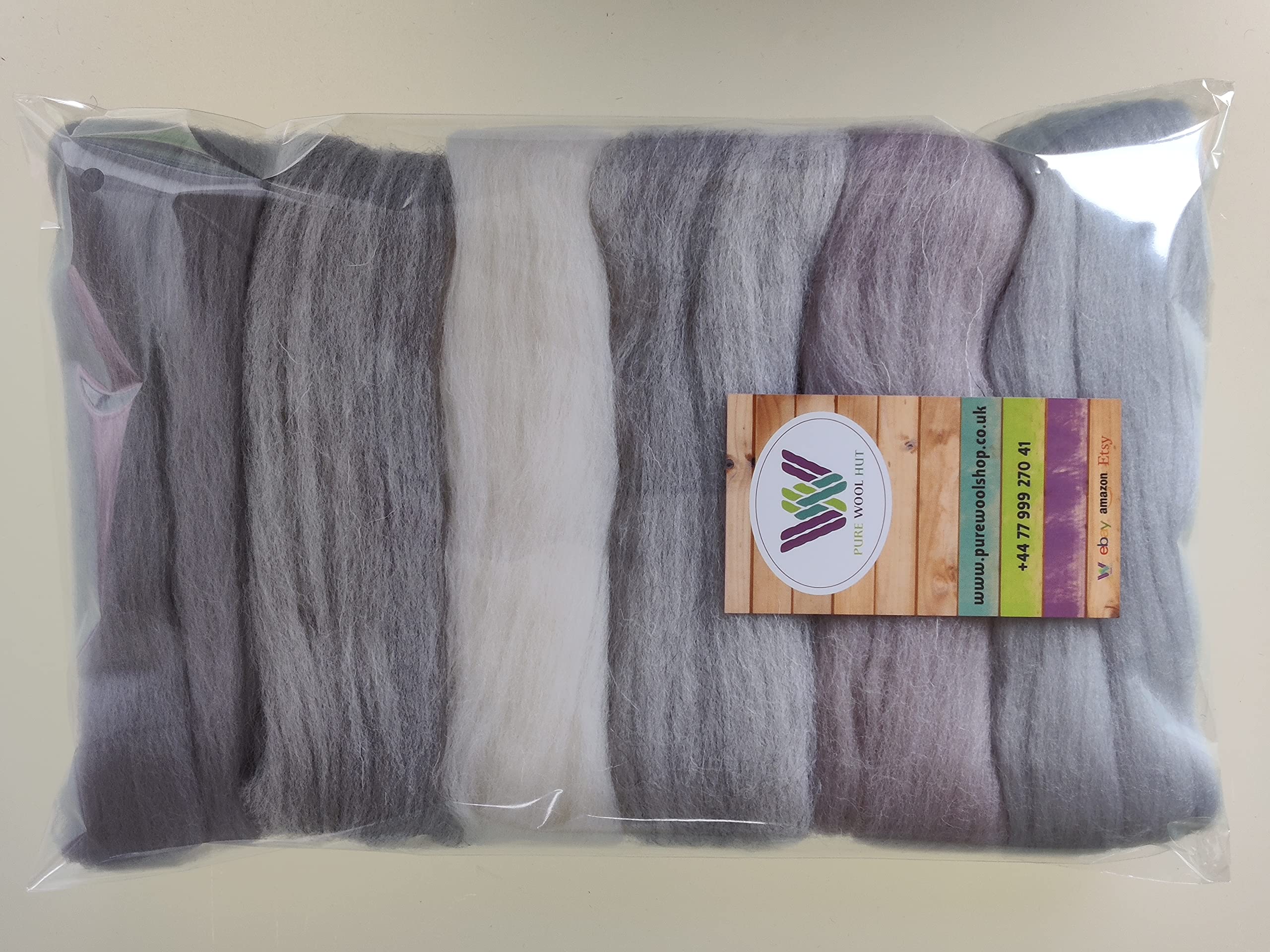 Pure Merino Wool Roving – Assorted Colours for Needle & Wet Felting, Spinning & Weaving, DIY Craft – 60 g Packs (Grey Winter Sky 60g)