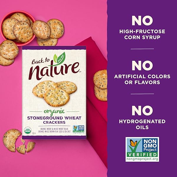 BACK TO NATURE ORGANIC STONEGROUND WHEAT CRACKERS – DAIRY FREE, NON-GMO, MADE WITH WHOLE GRAINS & FLAX SEED, DELICIOUS & QUALITY SNACKS, 6 OUNCE​