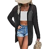 Womens 2025 Summer Lightweight Cardigan Long Sleeve Open Front Loose Beach Crochet Cover Up