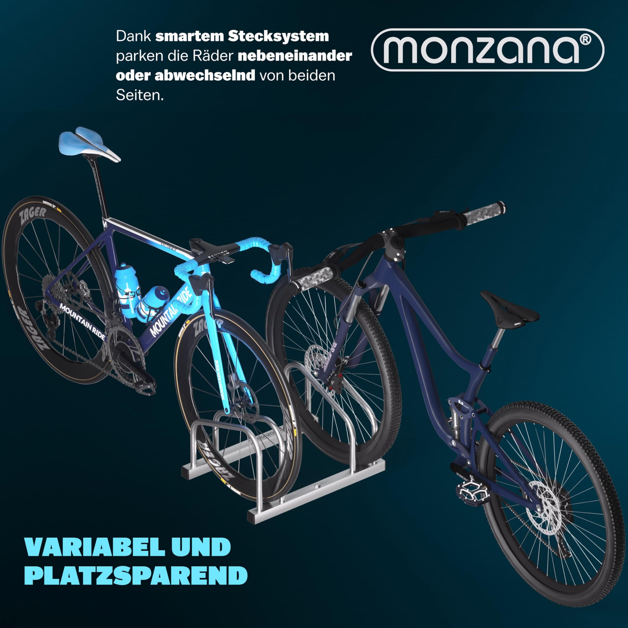 Monzana® Fahrradständer für 3 Fahrräder 37cm Radabstand 30-65mm Reifenbreite rostfreier Stahl selbstsichernde Schrauben Boden oder Wandmontage Mehrfachständer Fahrradhalter Aufstellständer Radständer 5