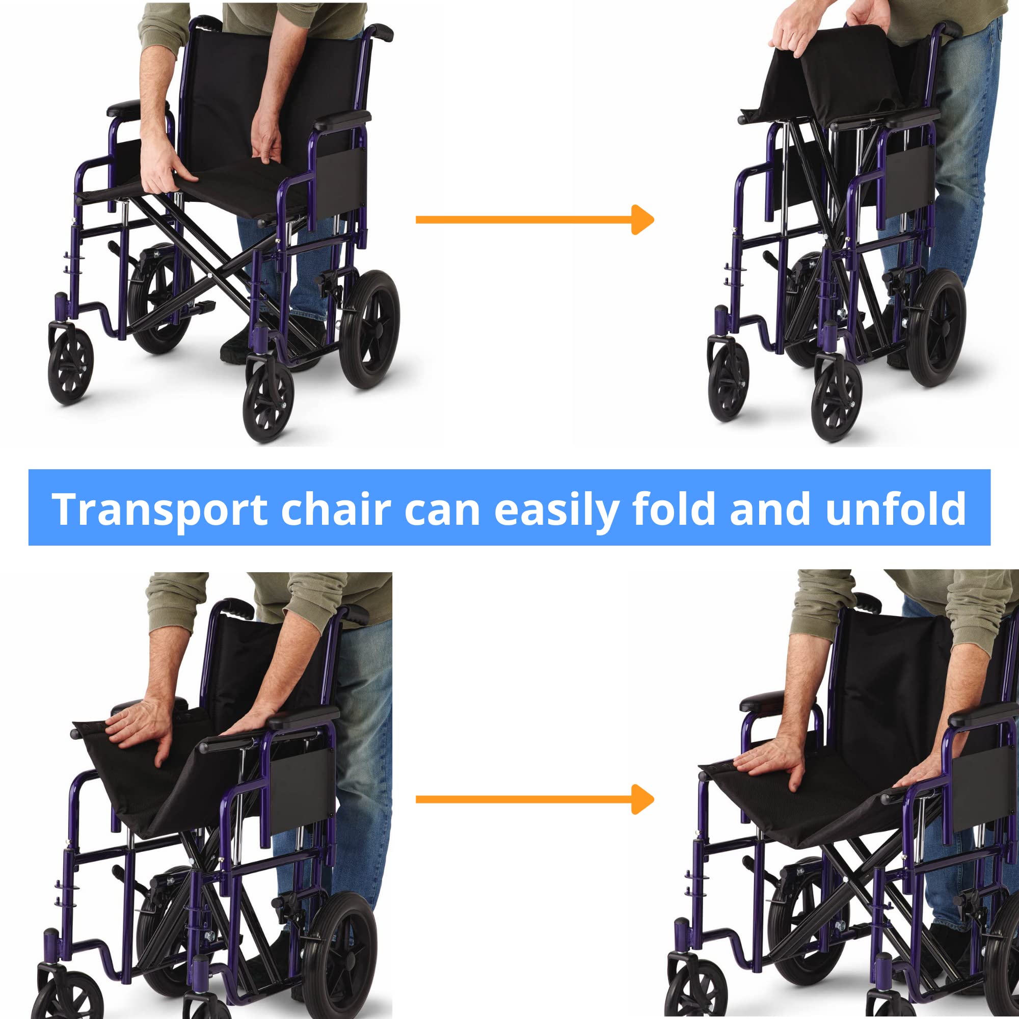 Medline Heavy Duty Transport Chair supports up to 500 lbs., Bariatric Transport Wheelchair, 22