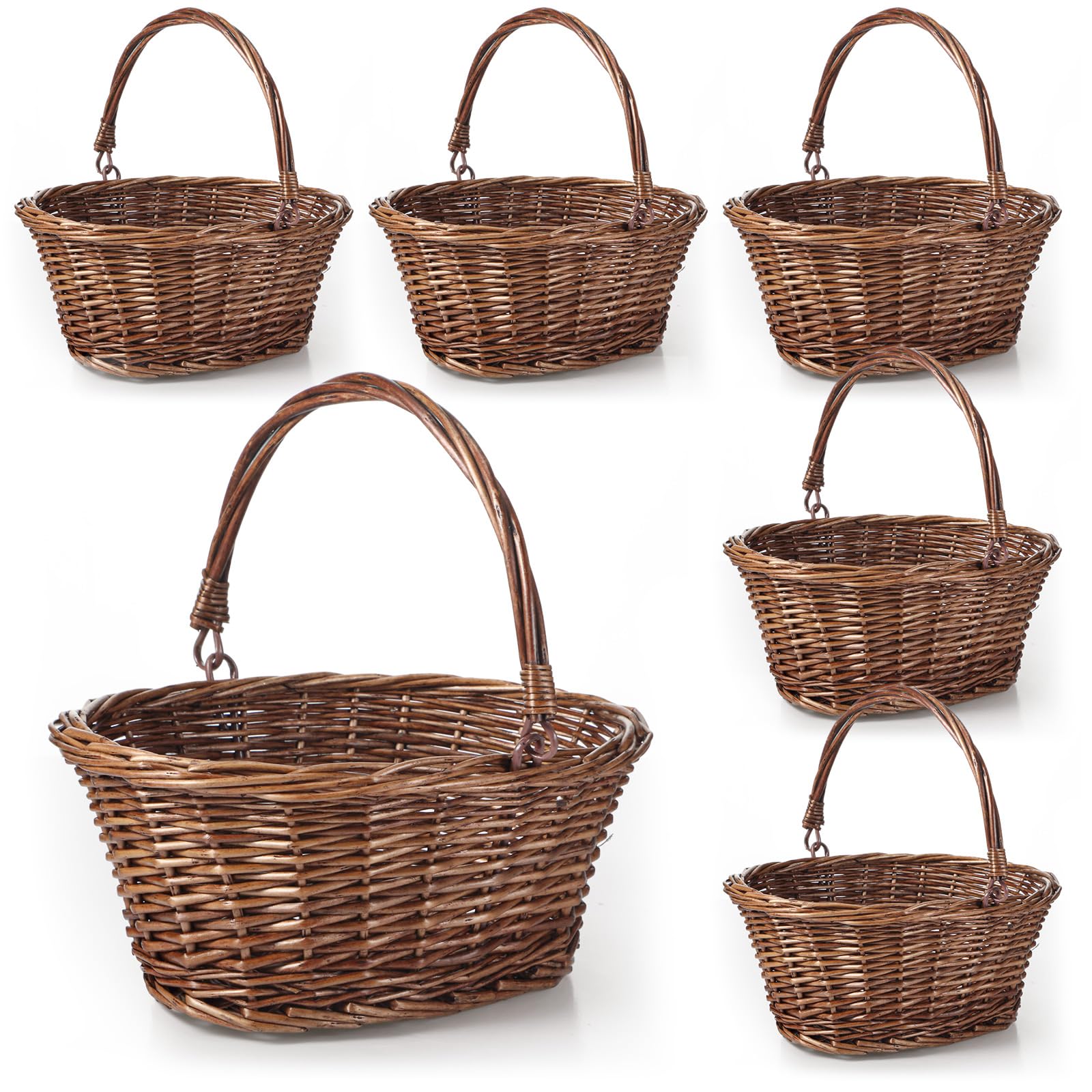 Photo 1 of Barydat 6 Pcs Small Wicker Picnic Basket with Handle Flower Girl Baskets Oval Willow Woven Braided Gift Basket for Weddings Baby Shower Summer Home Garden Decor(9" X 7" X 4",Brown)
